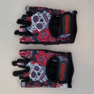 Contraband Design Series Sugar Skull Lifting Gloves SZ S